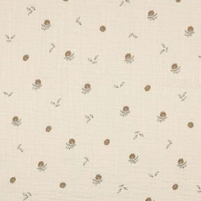 GOTS Muślin / Tkanina double crinkle romantyczne kwiatuszki  | Poppy Fabrics – jasnobeżowy/cynamon, 