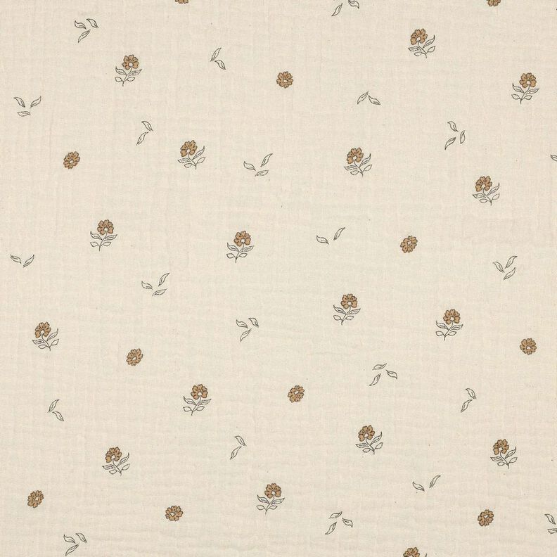 GOTS Muślin / Tkanina double crinkle romantyczne kwiatuszki  | Poppy Fabrics – jasnobeżowy/cynamon,  image number 1