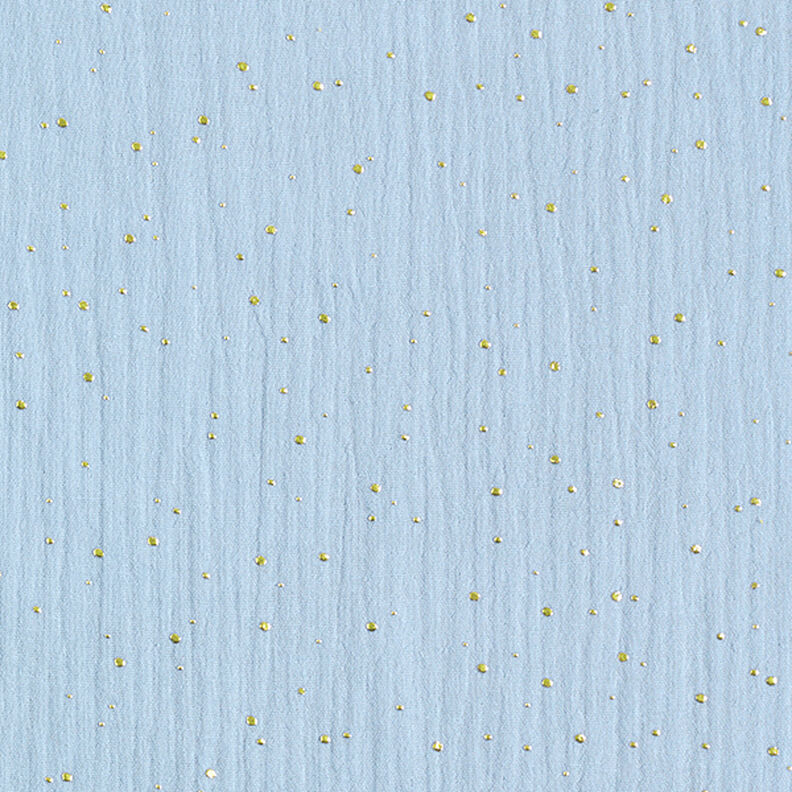 Muślin bawełniany w rozproszone złote plamki – jasnoniebieski/złoto,  image number 1