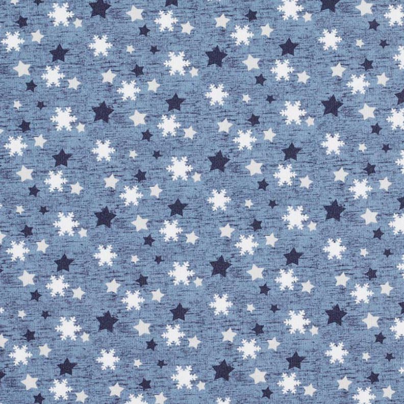 Dzianina dresowa drapana śnieżynki i gwiazdki nadruk cyfrowy – szary błękit,  image number 1