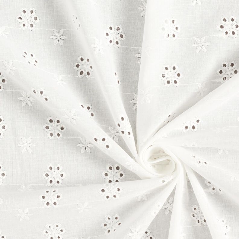 Tkanina bawełniana z haftem dzierganym w małe kwiatki – biel,  image number 3