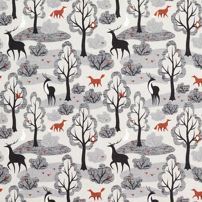 Dzianina dresowa drapana abstrakcyjne zwierzęta leśne nadruk cyfrowy – mglisty szary,  image number 1