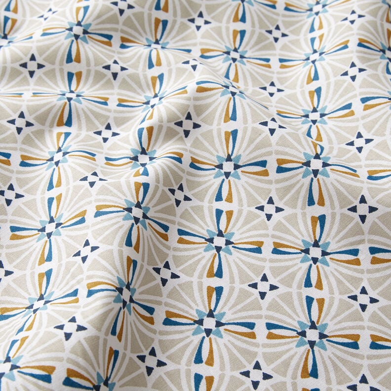 Tkanina bawełniana Kreton zaokrąglone kafelki – błękit,  image number 2