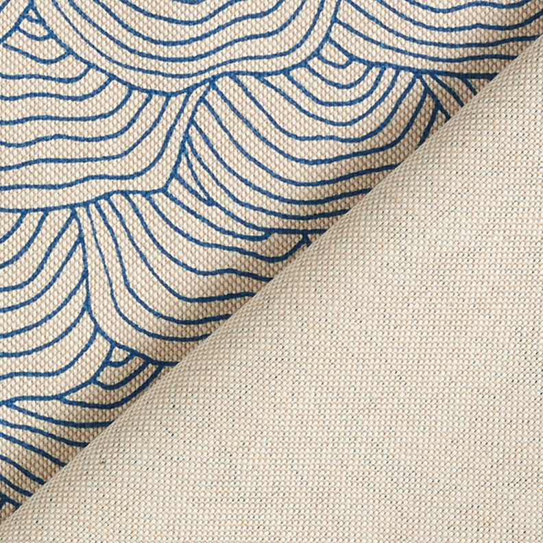 Tkanina dekoracyjna half panama, wzór w fale – błękit królewski/naturalny,  image number 4